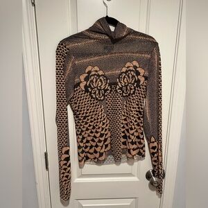 AFRM Sheer Elegant Black and Tan Patterned Women's Top